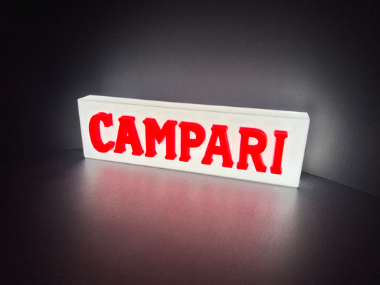 Illuminated Campari Soda written sign