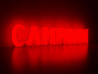 Illuminated Campari Soda written sign