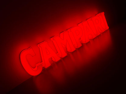Illuminated Campari Soda written sign