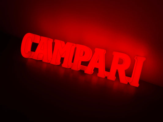 Illuminated Campari Soda written sign