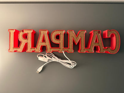 Illuminated Campari Soda written sign